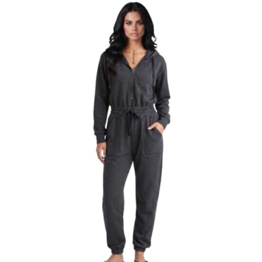 American Eagle Feels So Good Women Charcoal Gray Hooded Jumpsuit Romper - XL